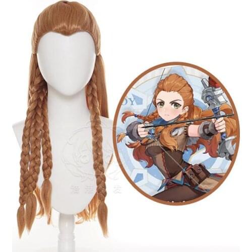 Anime 70CM Genshin Impact Aloy Cosplay Wig Genshin Impact Cosplay Aloy Wig Long Brown Braided Wigs for Women Synthetic Hair