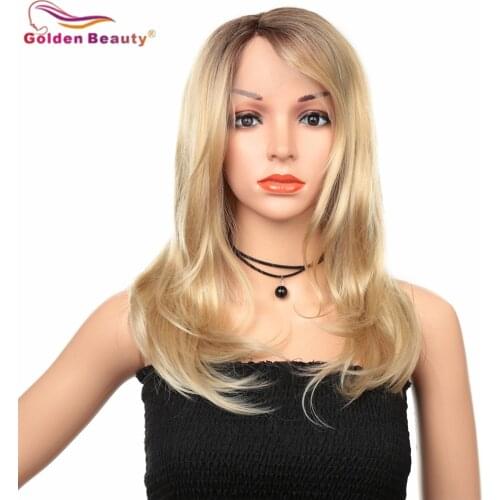 Golden Beauty 20" Body Wave Synthetic Lace Front Wig Natural Hairline Glueless High Temperature Fiber For Beauty Women