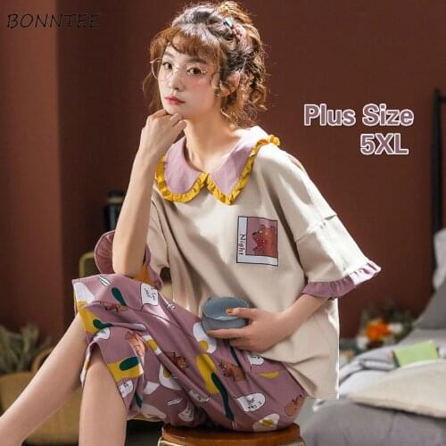 Pajama Sets Women Plus Size 5XL Korean Soft Cartoon Lovely Pregnant Femme Pajamas Homewear Trendy Summer Lady Sleepwear 25 Style