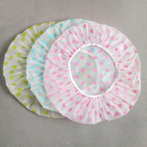Plastic Dot Print Thickened Waterproof Shower Cap Disposable Thicken Elastic Bath Hat Shower Colorful Cap For Women Hair Salon