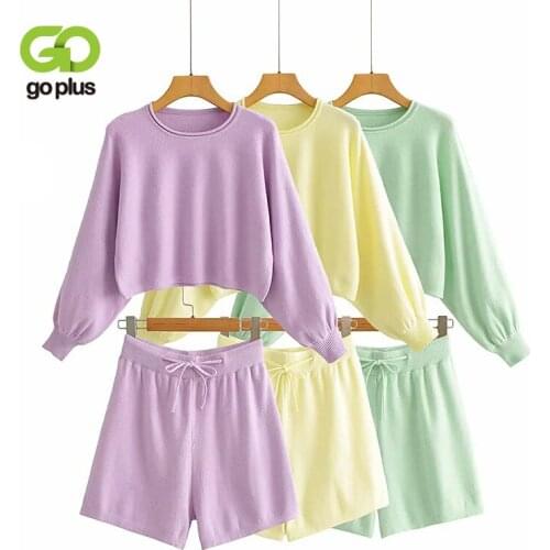GOPLUS Shorts Sets Summer Two Piece Set Womens Outfits Casual Knitted Ladies Shorts Matching Sets Vetement Femme 2021 C11607