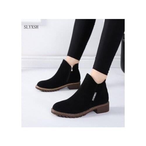 SLYXSH Fashion Women Boots Autumn Winter Boots Classic Zipper Snow Ankle Boots Winter Suede Warm Fur Plush Women Shoes