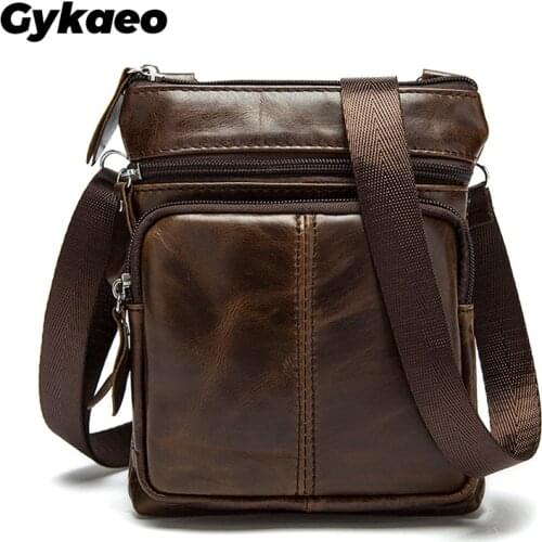 Gykaeo Vintage Genuine Leather Men Shoulder Bags Male Cowhide Business Leisure Messenger Bag Mens Retro Casual Zipper Small Bag