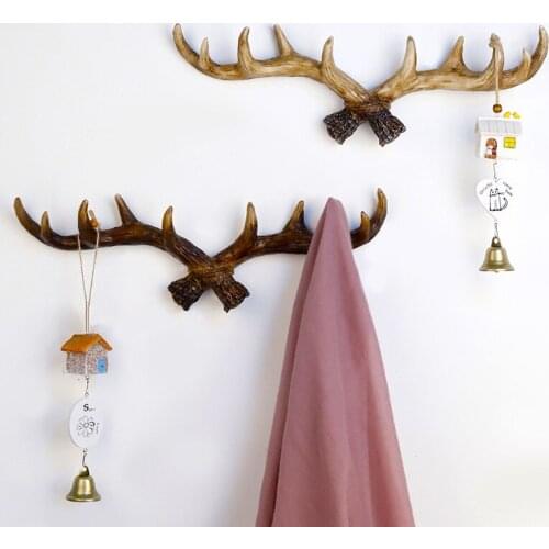 Vintage Resin Deer Horn Key Hook Wall Mounted Decorative Storage Rack Hanger for Clothes Hat Scarf