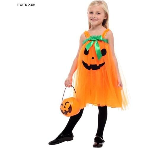 Girls Pumpkin skirt Sorceress Cosplays Halloween Witch Costumes for Kids Children Carnival Purim parade Masquerade party dress