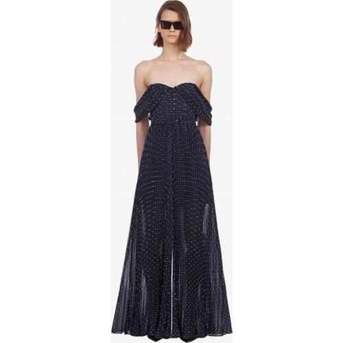 2021 New Arrival Off Shoulder Halter High Waist Point Women Chiffon Jumpsuit Female Wide-leg Rompers