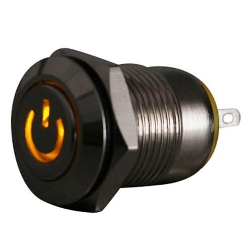12V 2A 9.5mm LED Metal Cap Power Momentary Push Button Switch Car DIY Modified, Yellow