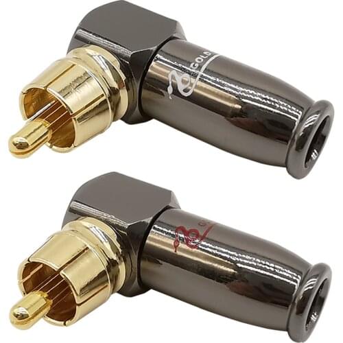 2Pcs L Shape RCA Connector RCA Male Plug Right Angle Audio Video Soldering Wire Cable Connector RCA Welding Elbow Adapter