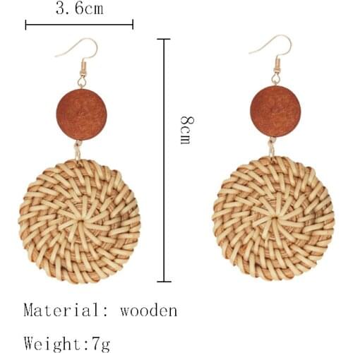 2021 Korea handmade bamboo pendant earrings new fashion rattan woven steel accessories earrings girls