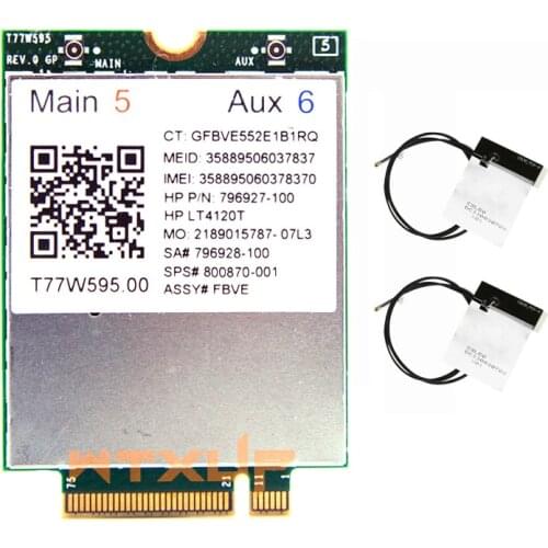 4G Module LT4120 LTE T77W595 150Mbps WWAN M.2 4G Modem + 2 antenna for HP Probook/EliteBook 840 850 820 745 G3