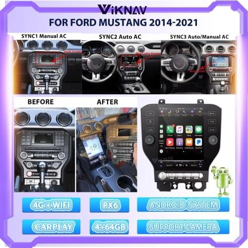 Tesla Style Car Radio For FORD Mustang 2014 -2021 Audio Stereo Multimedia Player PX6 SYNC1 SYNC2 SYNC3 Receiver Recorder