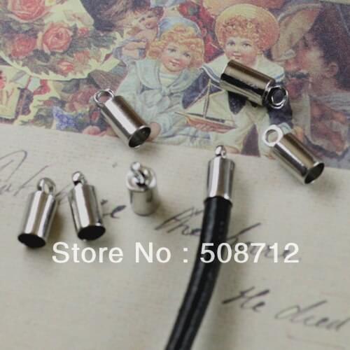 Free shipping!!!!!500pcs/lot nickel Finish Cylinder with Loop Cord Brass End Caps Fit 4mm Leather Cord