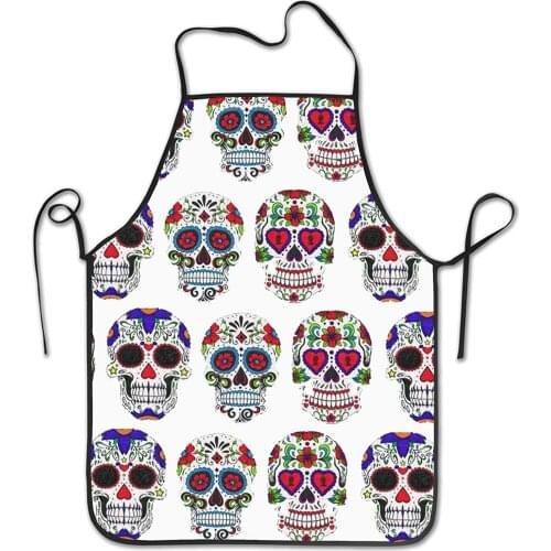 Day of The Dead Sugar Skull Flower Art Chef Cooking Apron for Women Men Carpenter Shop BBQ Grilling Funny Baking Personalized