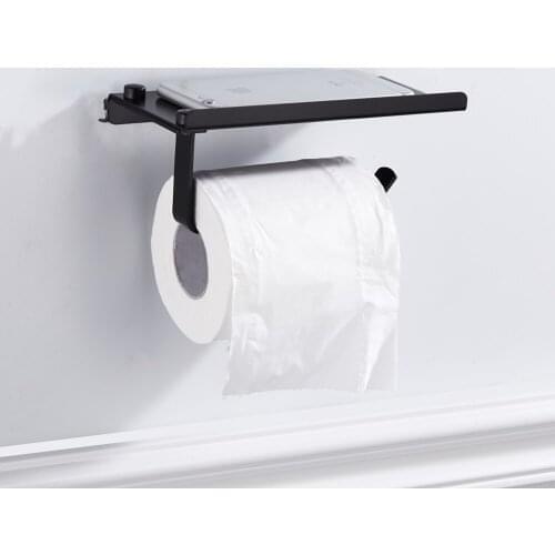 Paper Holder Stainless Steel Bathroom Tissue Holder with Mobile Phone Shelf Wall Mounted Bathroom Tissue Roll Stand Toilet