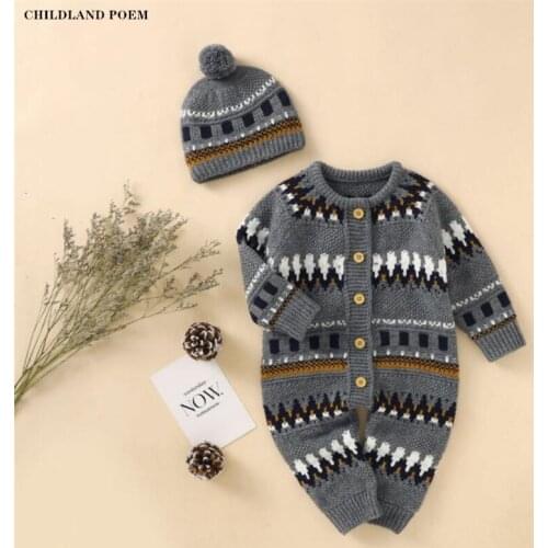 Baby Romper Newborn Knit Baby Clothes Knitwear Infant Boy Romper Clothes Long Sleeve Baby Jumpsuit Overalls Baby Outfit With Hat