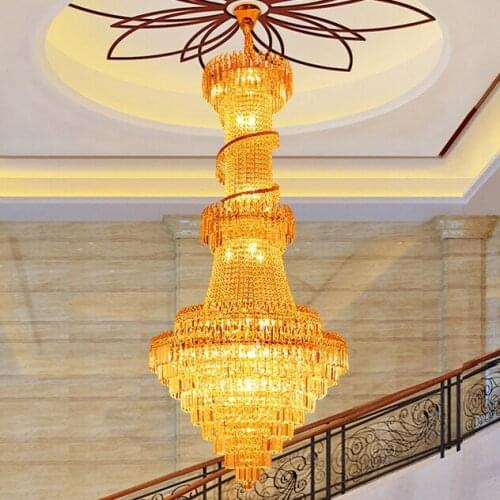 Duplex Gold Crystal Chandeliers Lights Fixture Modern Hotel Hall Parlor Clubs Crystal Drop Lights Hanging Lamps D80cm H180cm