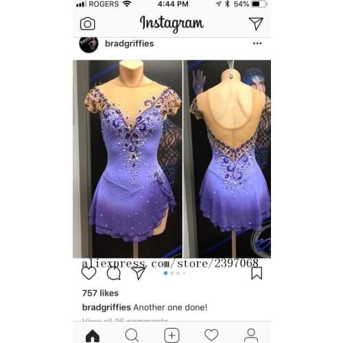 Purple ice skating dresses women competition figure skating dresses custom spandex crystals kids ice clothes free shipping