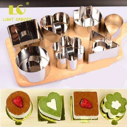 Stainless Steel Fondant Mousse Cake Mold Decorating Tools Silver Hand Push Adjustable Bakeware DIY Kitchen Baking Cooking Tool