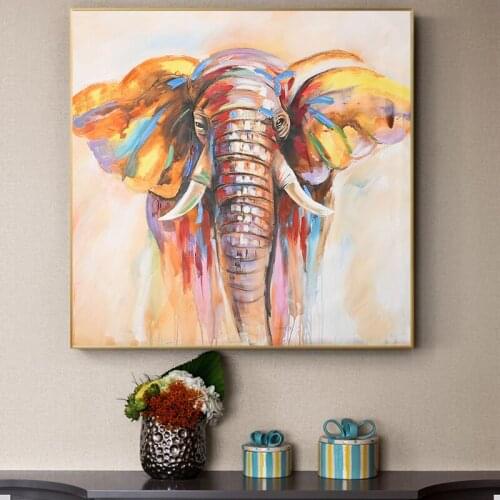 HUILIN Modern Abstract Oil Painting Print on Canvas Wall Art Posters Decorative Elephant Pictures for Living Room Frameless