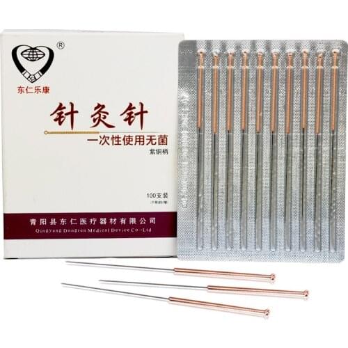 Sterile Acupuncture needle fine Copper handle Filiform needle Beauty Body Health Acupressure without tube 100Needles