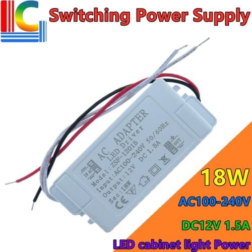 18W Switching power supply 12V Lighting Transformer LED Strip Driver Adapter 1.5A Power Supply led cabinet light Mirror light