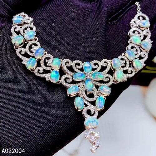 KJJEAXCMY Fine Jewelry 925 Sterling Silver inlaid Natural opal Female Miss Woman Pendant Necklace noble Support Detection