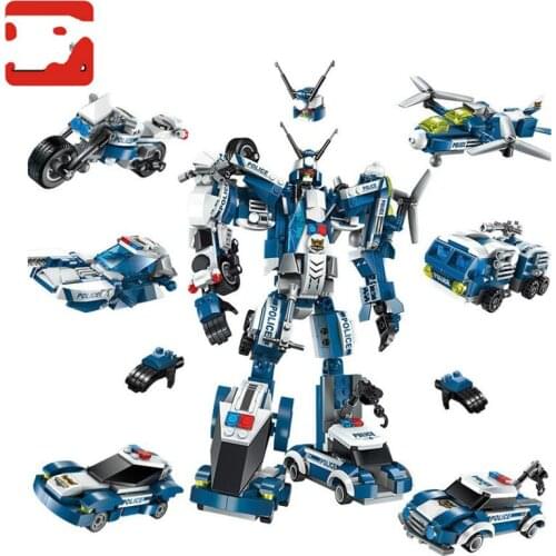 DIY Creative Bricks Robot Car Building Blocks Sets Assembling Transformation Blocks Deform Educational Toys Birthday Present