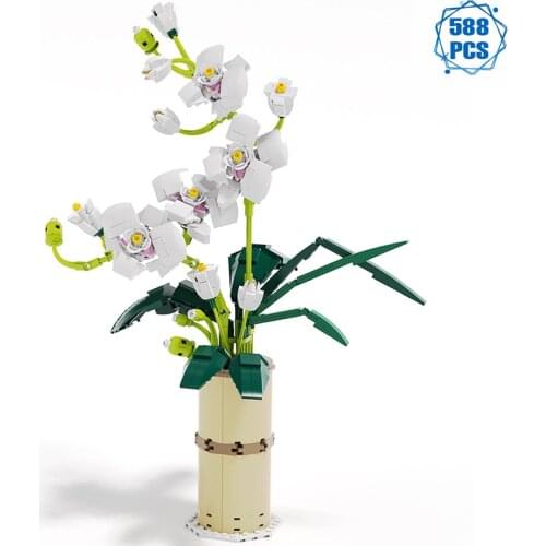 Creative Ideas Romantic Flowers Bouquet Building Blocks MOC Home Decoration White Flower Bricks Diy Toys for Girls Friends Gifts