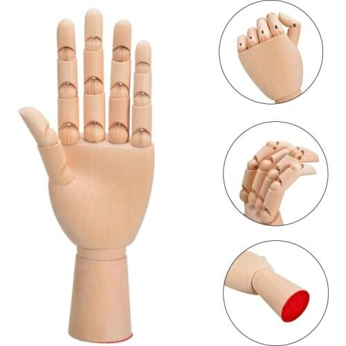 1pc 7" Wooden Hand Human Figure Artist Painting Model Mannequin Jointed Doll Flexible Drawing Wood Sculpture