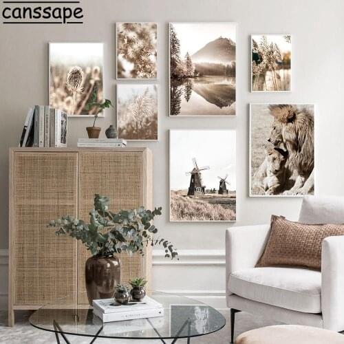 Landscpae Posters And Prints Lion Painting Reed Poster Mountain Print Windmill Paintings Nordic Wall Pictures Home Decoration