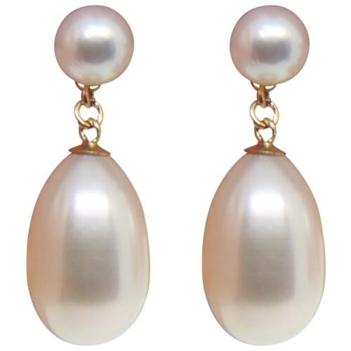 Lily Jewelry Simple Tear Drop Freshwater Pearl Trendy Stud Earrings 925 Sterling Silver Genuine Pearl Jewelry Mom Lover Gift