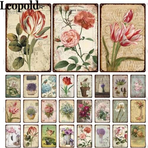 Metal Poster Flower Plant Letter Series Vintage Plaque Rose Rose Tin Plate Wall Art Bar Club Garden Decoration 20X30Cm