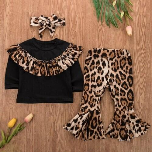 3PCS Fashion 2019 Toddler Kids Girls Clothes Set Romper Ruffle Leopard Top T-shirt+Pant Outfits Party Infant Girls Clothing