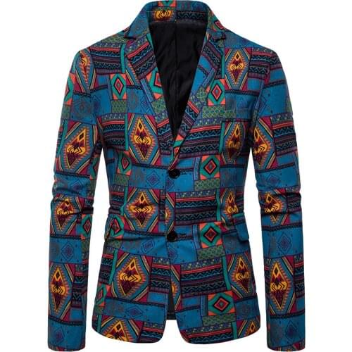 Mens Casual Blazer One Button Printed Casual Long Sleeve Suit