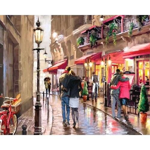 Painting By Numbers DIY Shipping Romantic Street Landscape Canvas Linen Home Decoration Picture Drawing Acrylic Decor Art 40x50