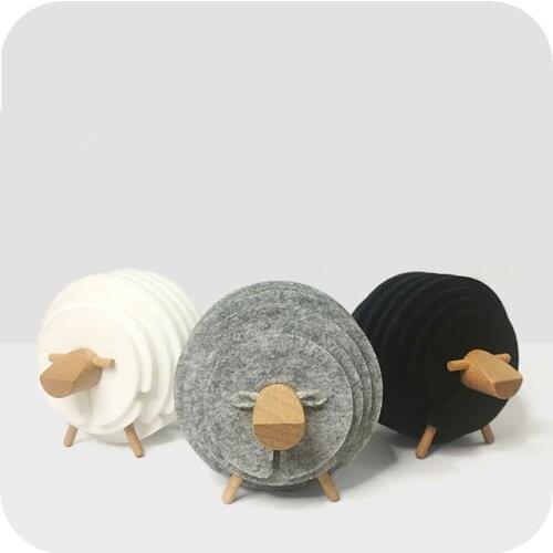Anti Slip Cup Mat Sheep Shape Drink Coasters Insulated Round Felt Mug Mats Nordic Style Home Office Decor Xmas Gifts