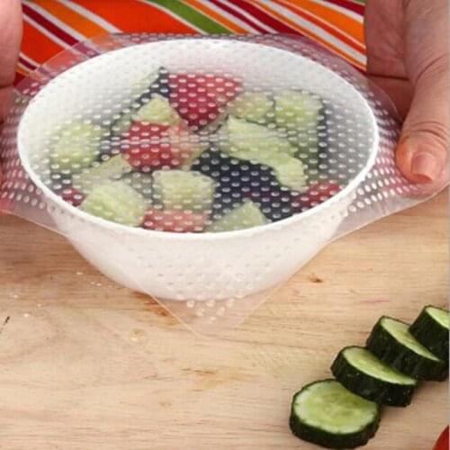New 4pcs Food Fresh Keeping Saran Wrap Kitchen Tools Reusable Silicone Food Wraps Seal Vacuum Cover Lid Stretch #238059