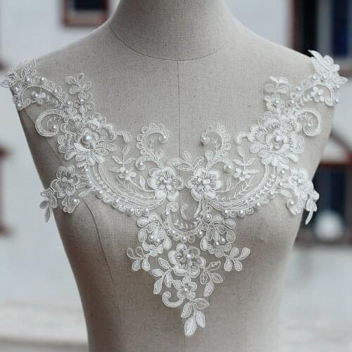 New Ivory High Quallity Handmade Alencon Lace Appliques Floral Embroidered Patches Wedding Supplies Bridal Hair Flower 1Piece