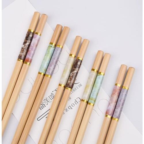 New Stone Pattern 5/10/20 Pairs Five Colors Chopstick Family High-end Bamboo Chopsticks Home Environmental Chinese Tableware