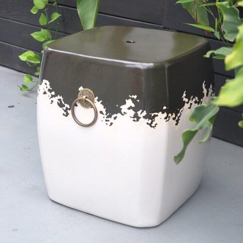 New Chinese High temperature Pottery Square Ceramic Drum Stool With Copper Ring