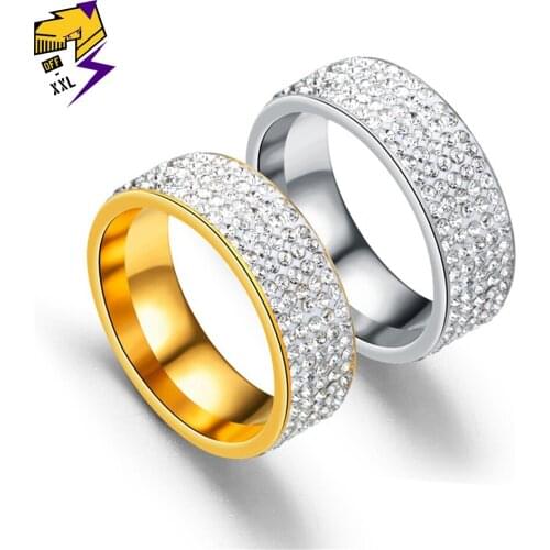 Bling Crystal Clay Cirle Wedding Ring Women Stainless Steel Jewelry 5 Row Cubic Zirconia Rings Gold Silver Color Bague Bijoux