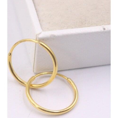 Pure Solid 18K Yellow Gold Earrings Women Luck Smooth Hoop Earrings 0.9-1.3g 16x1.5mm Best Gift