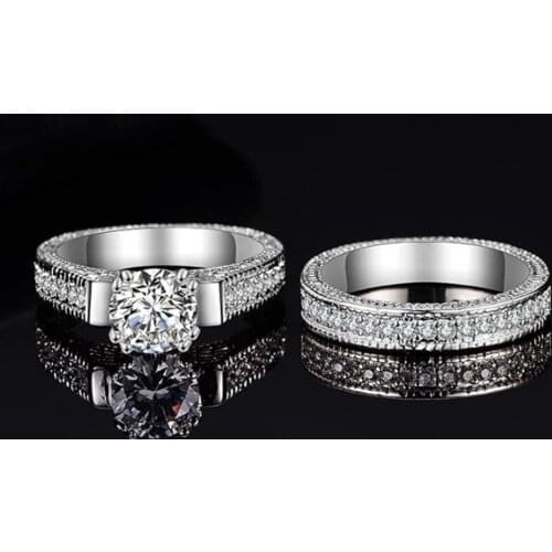2Pcs Couple Rings Geometry Shape Cubic Zirconia Men Women Shiny All Match Rings for Wedding