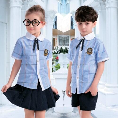 Kids School Uniform Children Short Sleeve School Suits Boys Girls Navy Sailor Wear Sweater Jacket Student British Outfits D-0553
