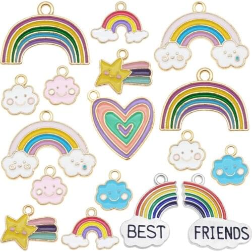 10pcs/lot Mixed Raainbow Charms Creative Star Clouds Lover Hearts Best Friends Letters Jewelry Making Alloy Findings Accessories