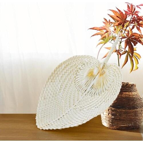 Straw Fan Chinese Pure Handmade DIY Bamboo Woven Fan Summer Heart Shaped Cooling Hand Fan Mosquito Equipment Outdoor Indoor