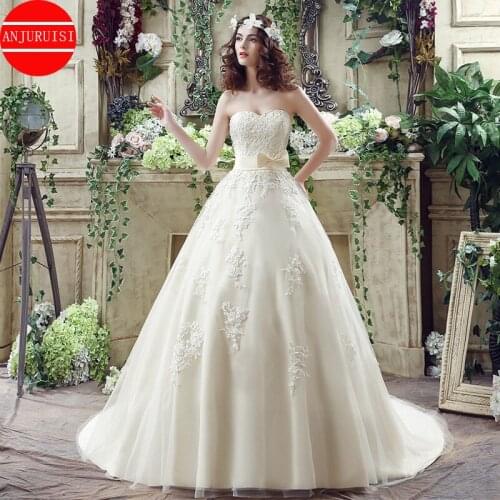 Sweetheart A Line Wedding Dress 2020 Champagene vestido de noiva Bridal Gown Elegant Lace Appliques Boda robe de mariee With Bow