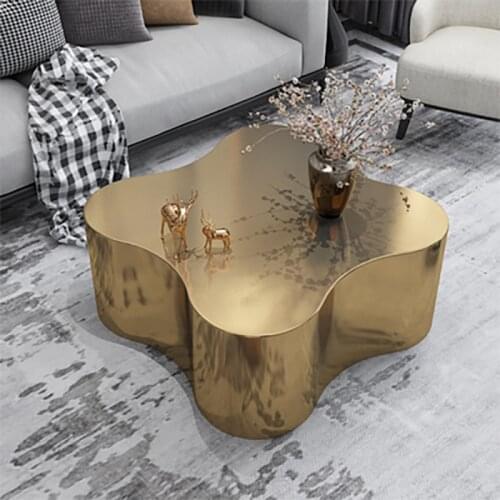 Coffee table light luxury modern living room simple small apartment Italian minimalist stainless steel special-shaped rock slab