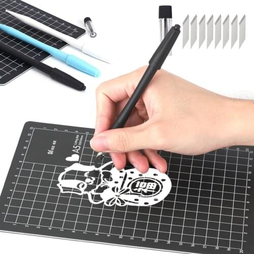 Tenwin 5930 Non-slip Carving Knife With 8 blades Cutting Mat DIY Tools Carving Rubber Stamp Engraving Paper Cutting Phone Film