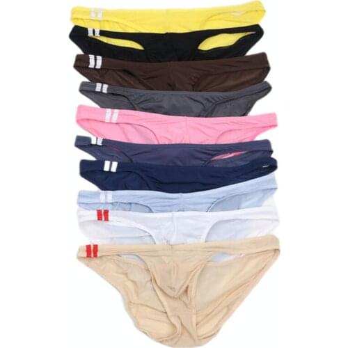 10PCS Men Briefs Ice Silk Ultra-thin Breathable Transparent Underpants Low Waist Sexy Men Panties Elastic Underwear Briefs